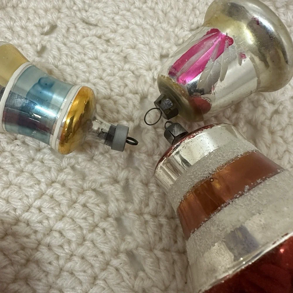 Vintage Poland Mixed Lot of 7 Christmas Ornaments Glass Bells Ident Painted